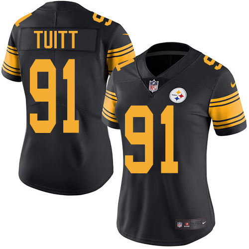 Women's Elite Stephon Tuitt Nike Jersey Black - #91 Rush NFL Pittsburgh Steelers